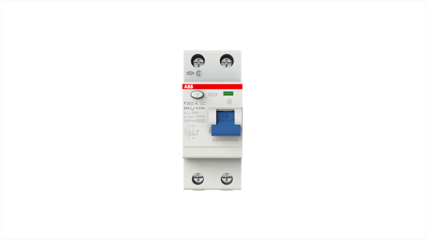 RCCB ABB, 63A Tipo A, 2 Polos, 30mA 230V ac