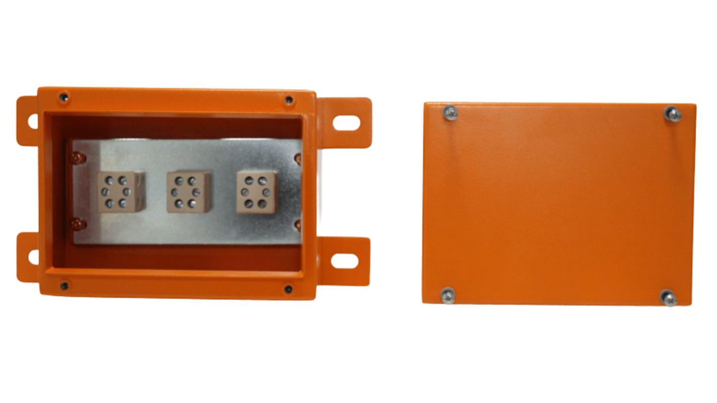 Caja de conexiones RS PRO, Acero, Naranja, 350mm, 250mm, 105mm, 350 x 250 x 105mm, IP65