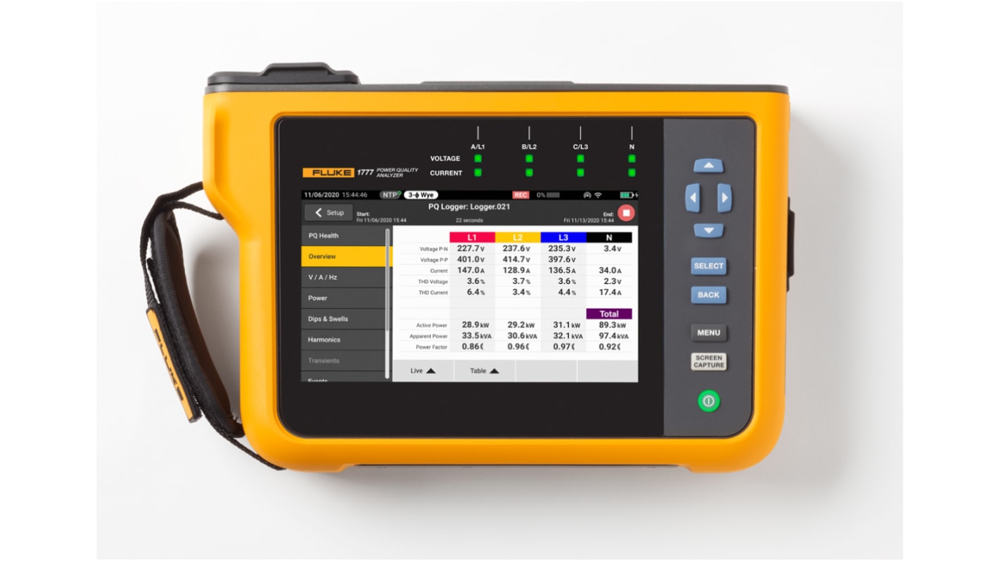 Analizzatore qualità rete elettrica Fluke 1777/BASIC, 3 fasi, 1000V cc max, Cert. LAT