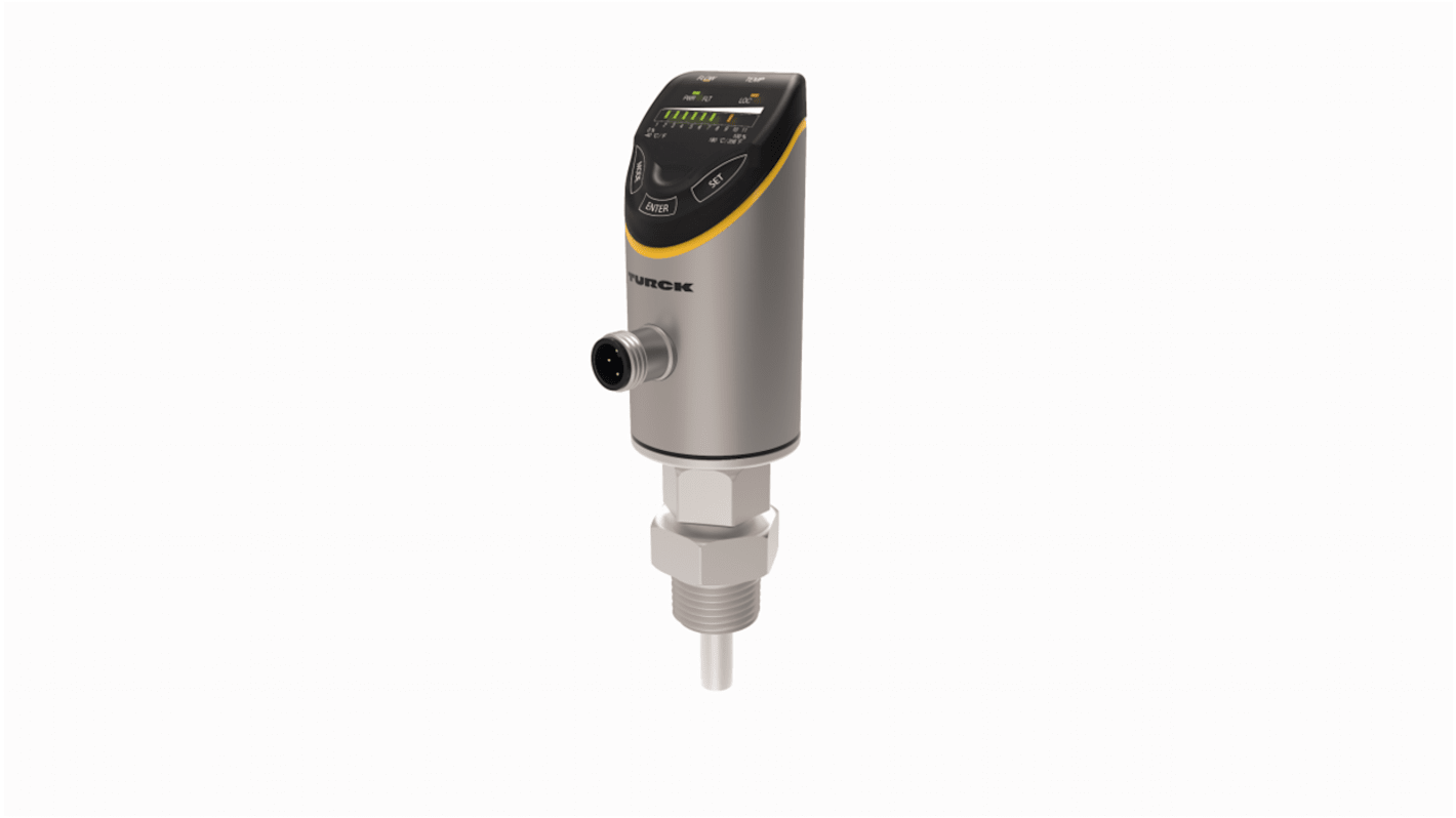 Sensor de caudal Turck FS100 para Líquido, 0,18 l/min → 18 L/min, 17 → 33 V.