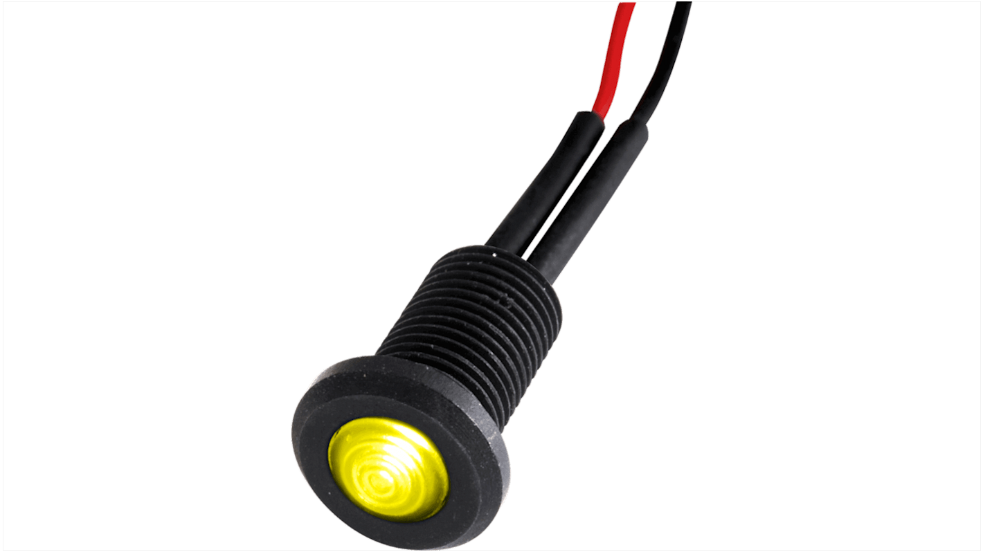 Oxley OXL/CLH/63 Series Yellow Panel LED, 2V dc, 6.35mm Mounting Hole Size, Lead Wires Termination, IP66