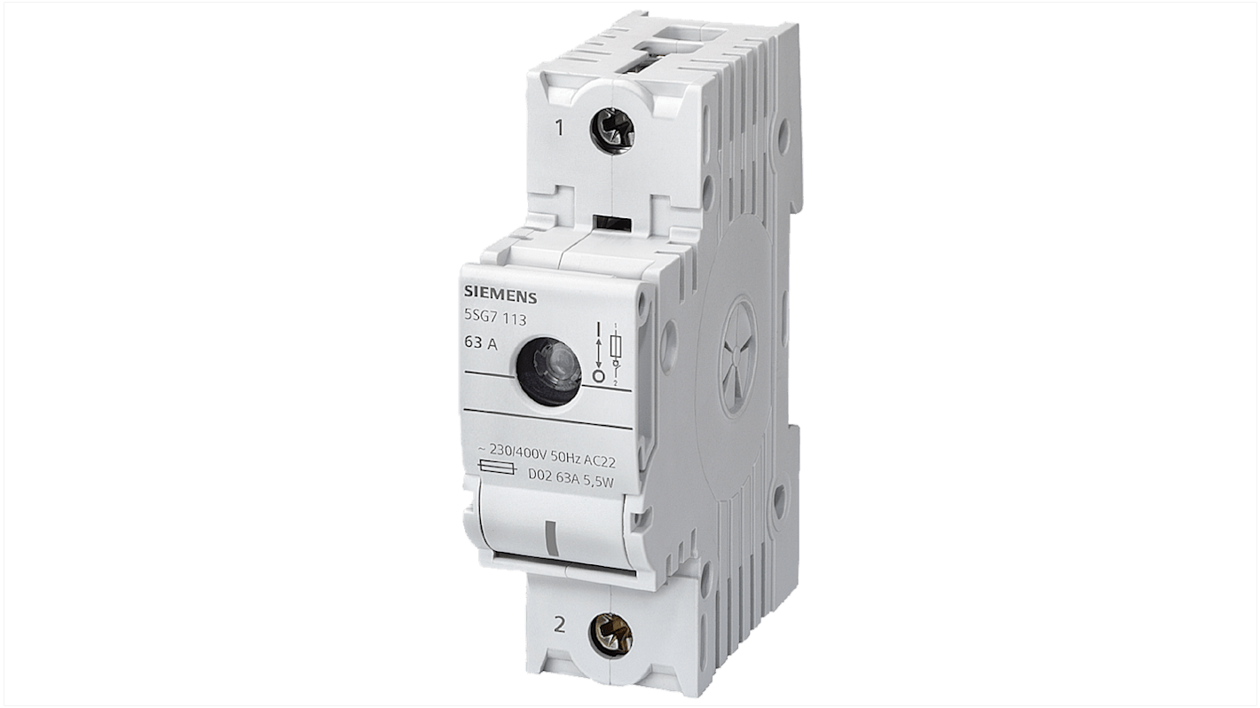 Interruptor seccionador con fusible Siemens Bastidor cerrado, 63A, 2, Fusible D02 SIN RIG 5SG