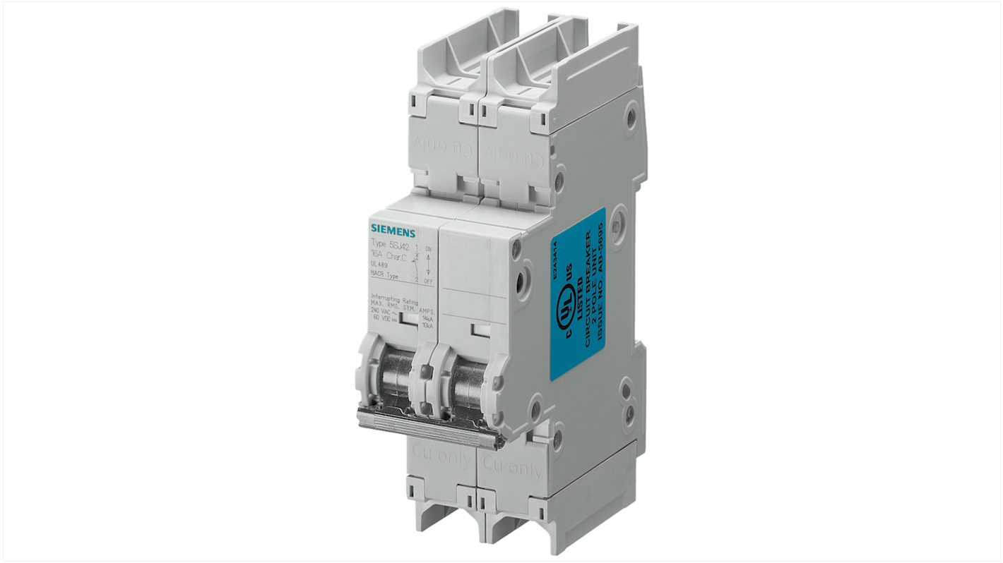 Disjoncteur Siemens 5SJ 2P, 3A, montage rail DIN