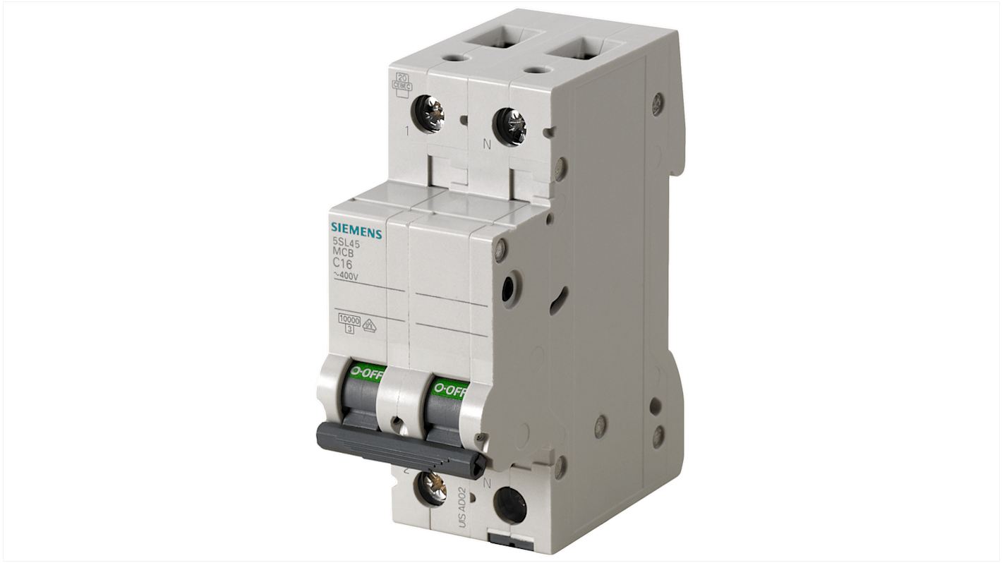 Siemens 5SL Leitungsschutzschalter Typ D, Pol 1P+N 2A SENTRON DIN-Schienen-Montage