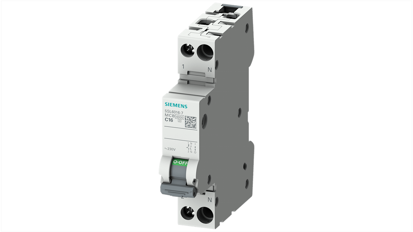 Siemens 5SL Leitungsschutzschalter Typ C, Pol 1P+N 16A SENTRON DIN-Schienen-Montage