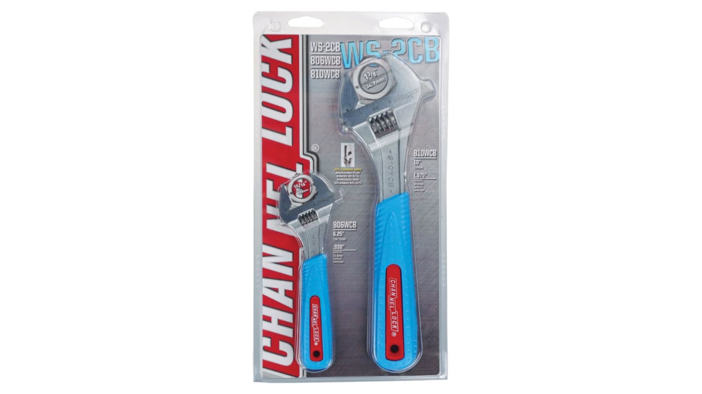 Channellock Adjustable Spanner, 159 mm, 254 mm Overall, 24 mm, 35 mm Jaw Capacity, Comfortable Grip Handle