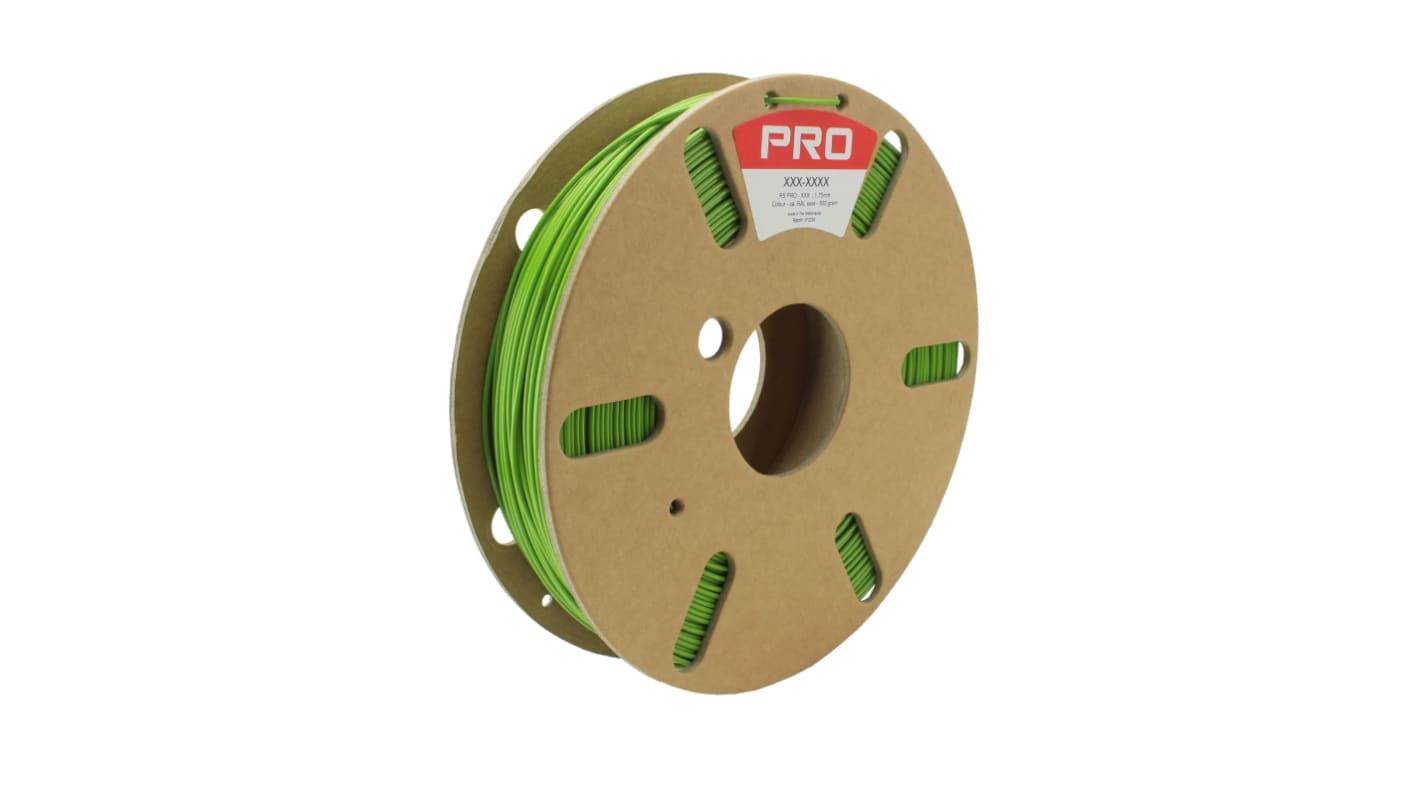 RS PRO 1.75mm Green PET 3D Printer Filament, 500g