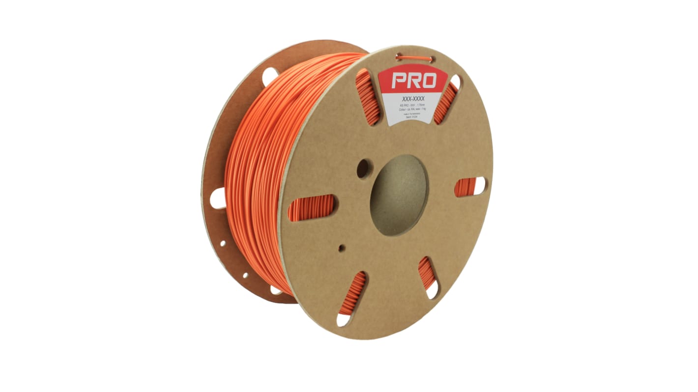 RS PRO 1.75mm Orange PET 3D Printer Filament, 1kg