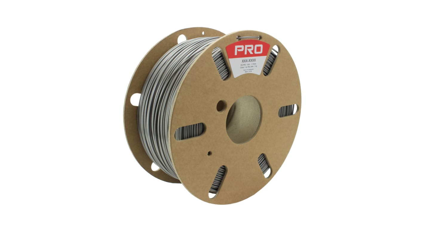 RS PRO 1.75mm Silver PET 3D Printer Filament, 1kg