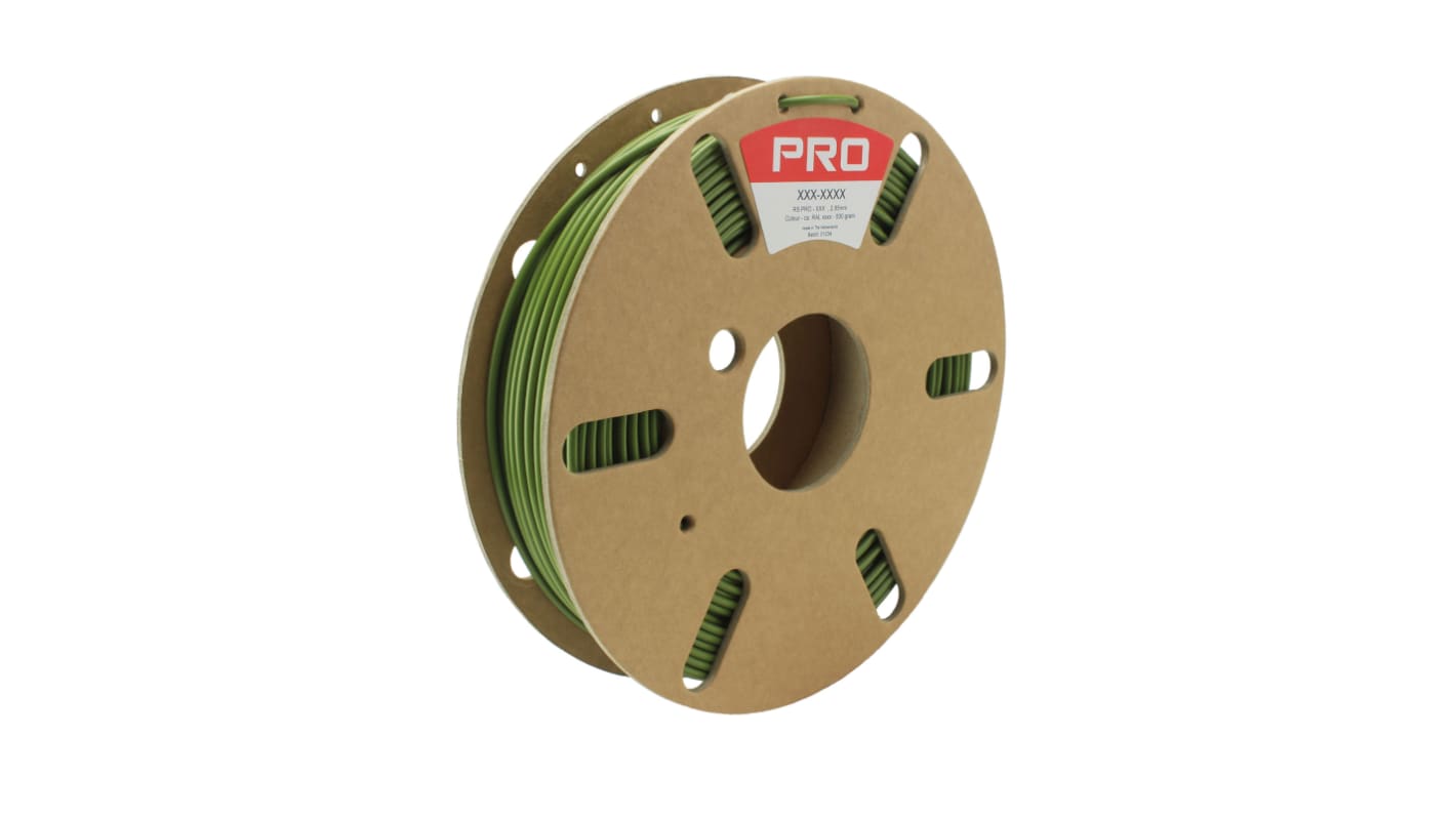 RS PRO Zöld 2.85mm Ø 3D-s nyomtatószál, 500g Újrahasznosított PLA