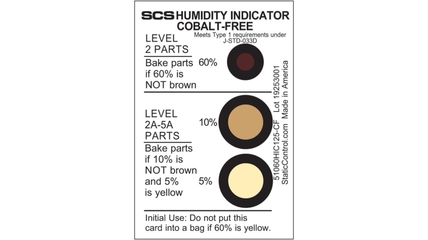SCS Brown, Yellow Safety Labels, Humidity Indicator-Text 75 mm x 50mm