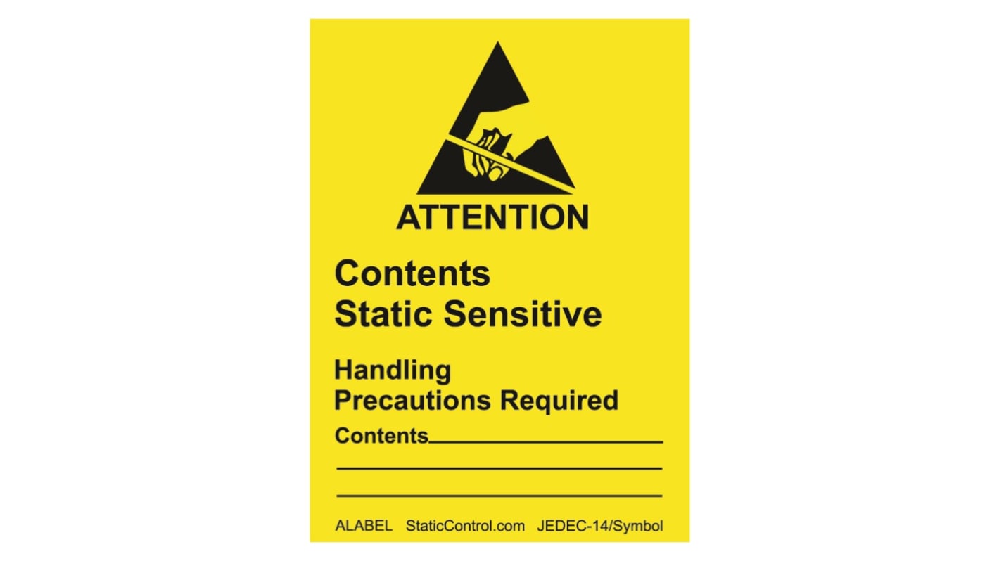 SCS Yellow Safety Labels, Attention-Text 47 mm x 64mm