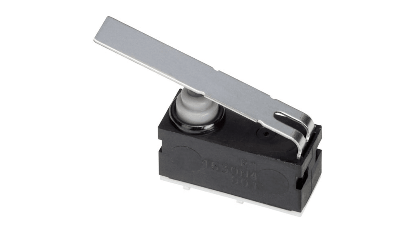 Omron Long Straight Lever Subminiature Micro Switch, Left Angle PCB Terminal, SPST, IP67