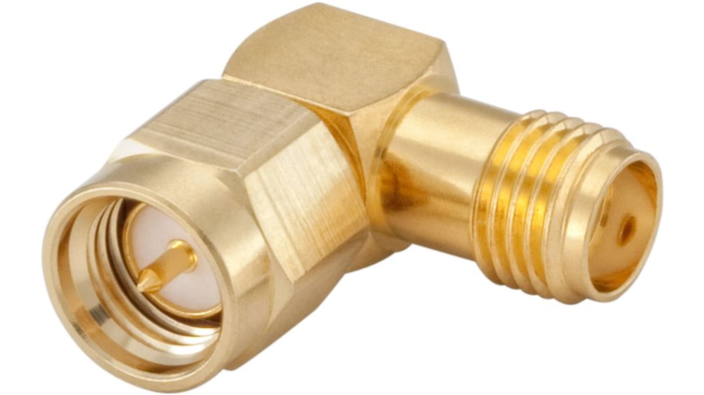 Adaptateur Rosenberger SMA Embase vers SMA Fiche, Angle droit, 50Ω 18GHz