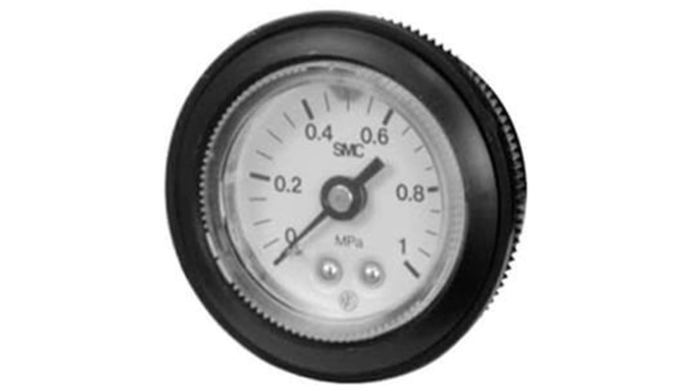 SMC R 1/4 Analogue Pressure Gauge 10bar Back Entry, G46-10-02-C, 0bar min.