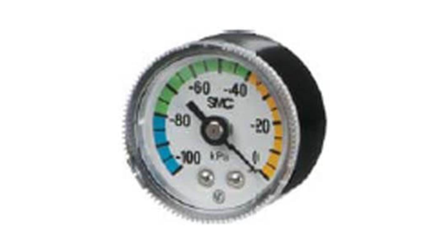 SMC R 1/8 Analogue Pressure Gauge 1bar Back Entry, GZ46-K1K-01-C, -1bar min.