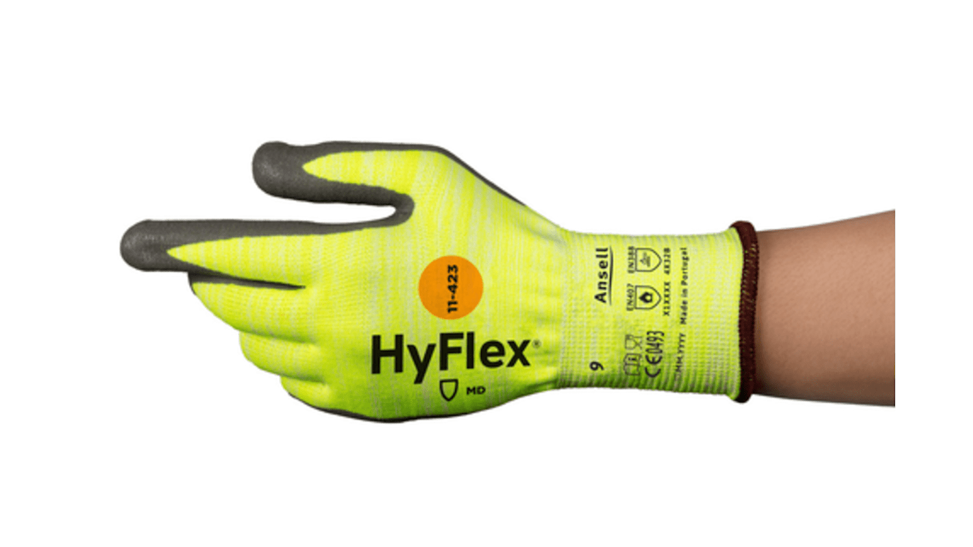 Guantes de trabajo de Poliamida Amarillo Ansell serie HyFlex, talla 9, L, con recubrimiento de Polímero de agua,
