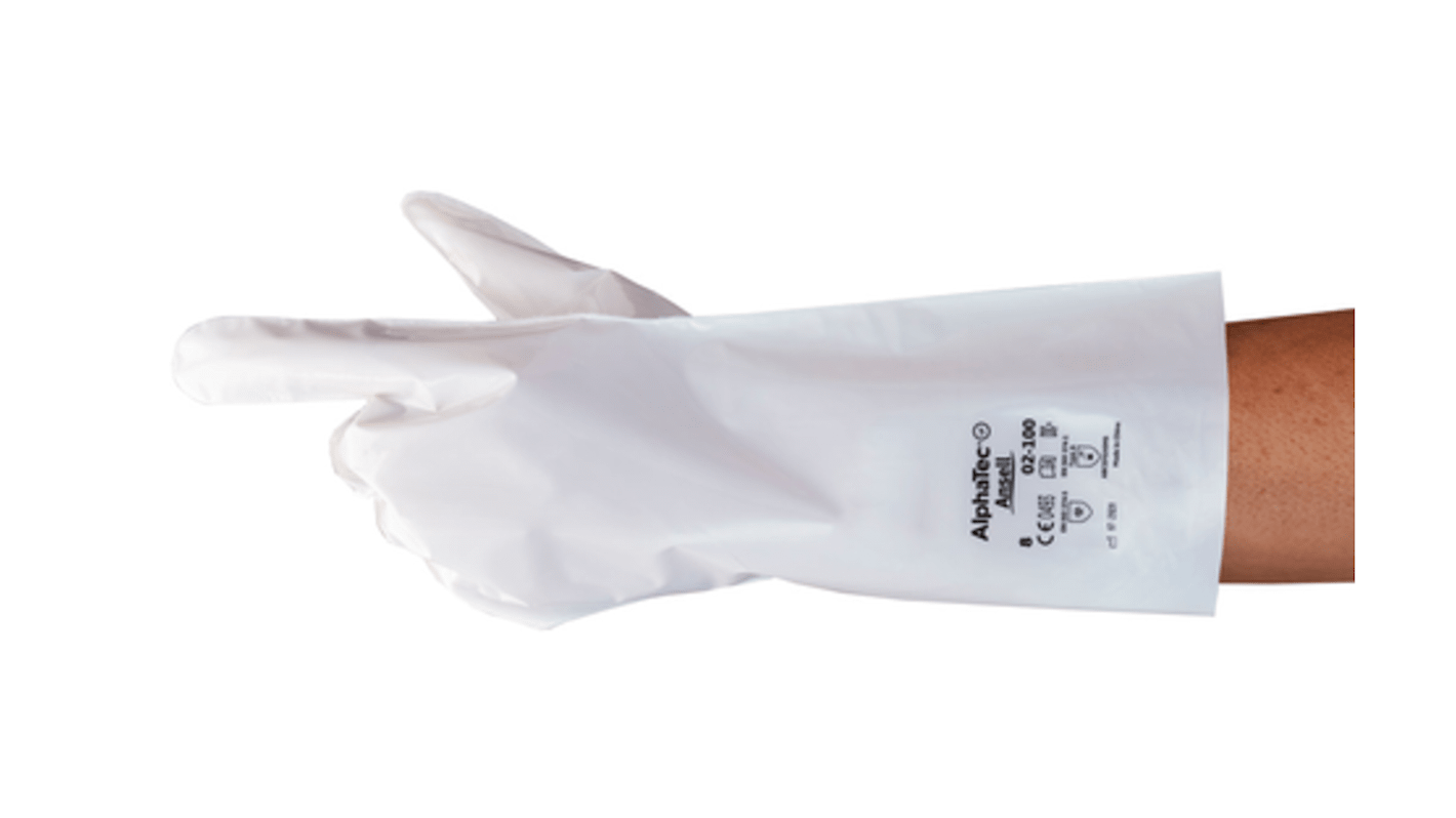 Ansell AlphaTec White PE Chemical Resistant Work Gloves, Size 8, Polymer Coating