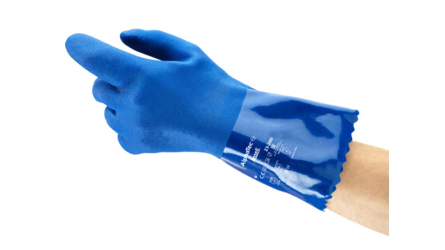 Guantes de trabajo de Algodón Azul Ansell serie AlphaTec, talla 8, con recubrimiento de PVC, Resistente a sustancias