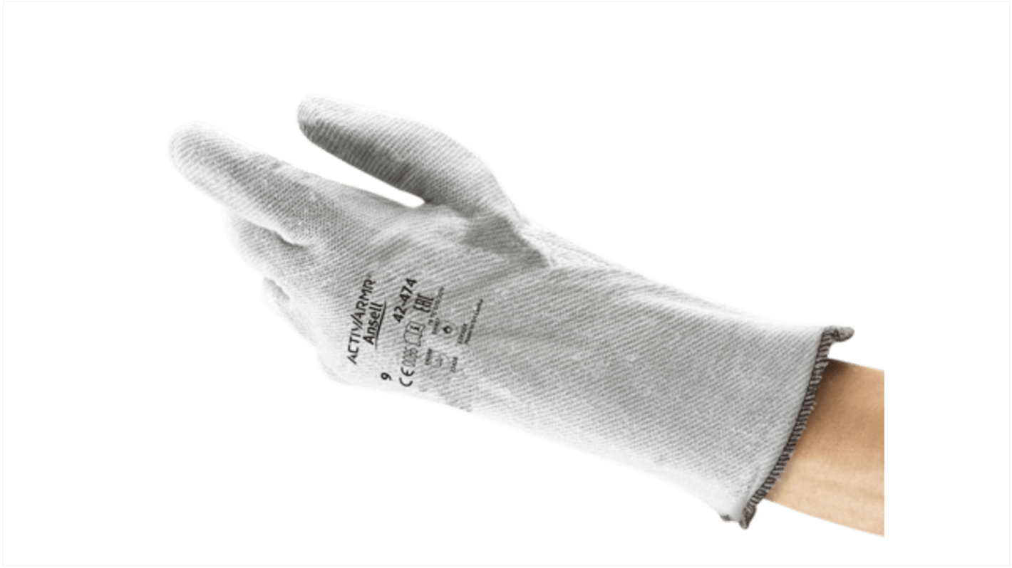 Ansell ActivArmr Grey Polyester Cotton Fibre Abrasion Resistant, Cut Resistant, Heat Resistant Work Gloves, Size 8,