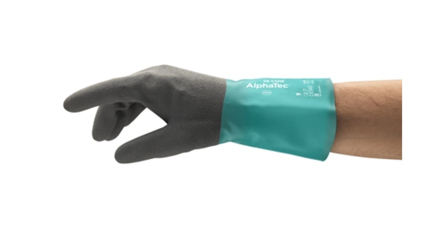 Ansell AlphaTec Green Nylon Chemical Resistant, Waterproof Work Gloves, Size 8, Nitrile Coating