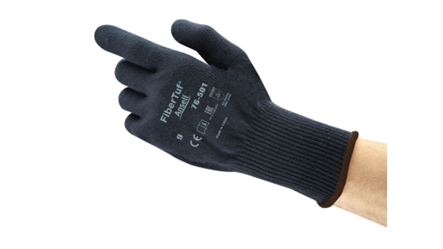 Guantes de trabajo de Poliéster Azul Ansell serie FiberTuf, talla 8, M, con recubrimiento de PVC, Protección mecánica