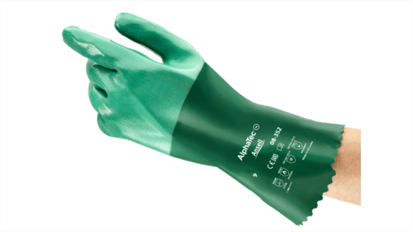 Ansell AlphaTec Green Neoprene Chemical Resistant, Waterproof Work Gloves, Size 8, Neoprene Coating