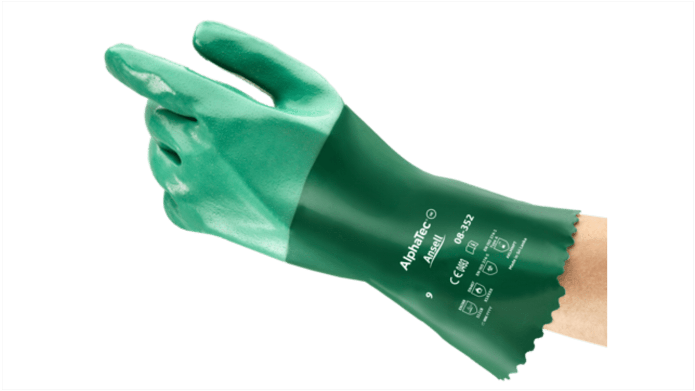 Guantes de trabajo de Neopreno Verde Ansell serie AlphaTec, talla 8, con recubrimiento de Neopreno, Resistente a