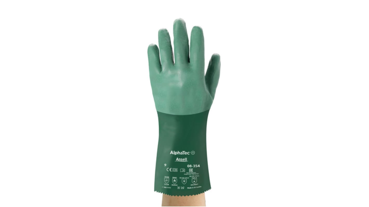 Ansell AlphaTec Green Neoprene Chemical Resistant, Waterproof Work Gloves, Size 9, Neoprene Coating