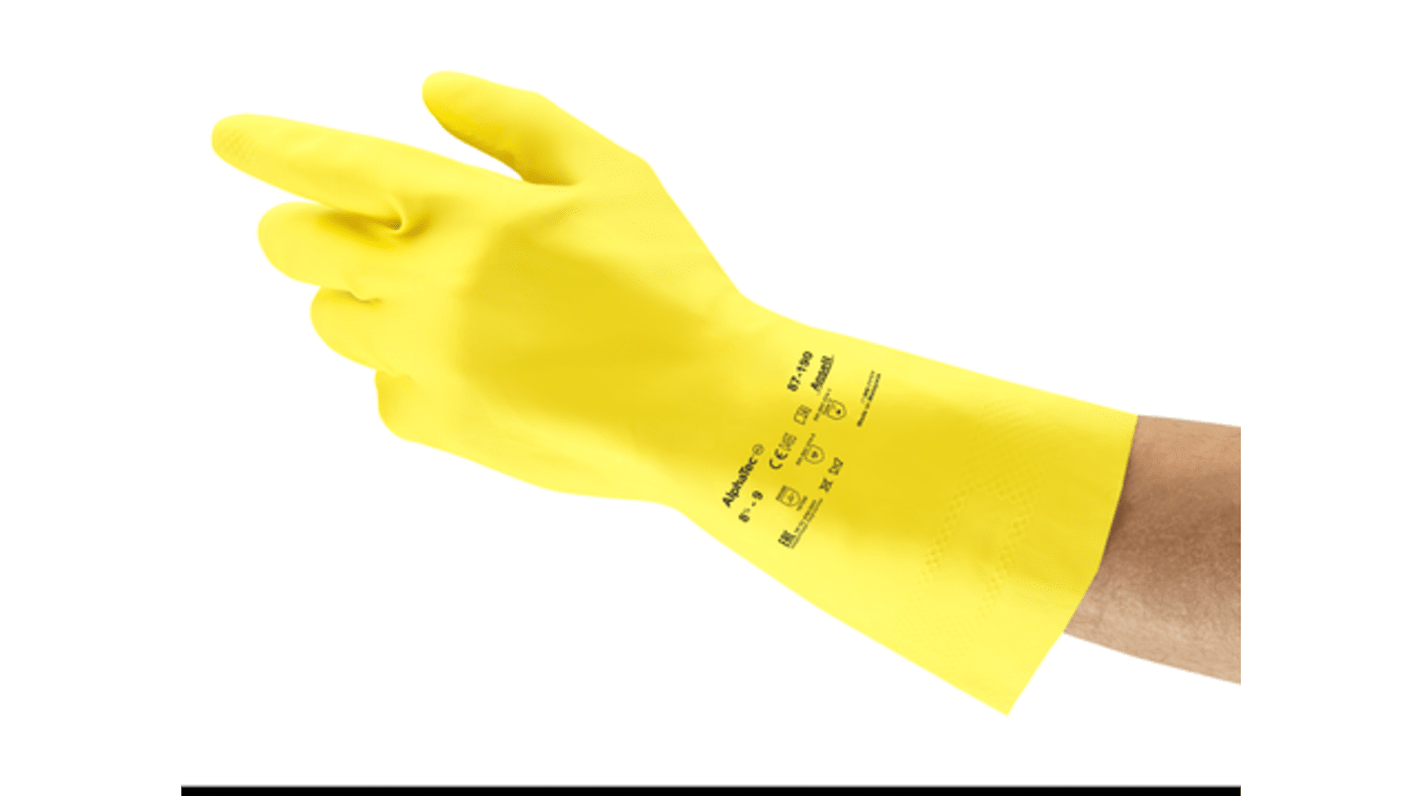 Ansell AlphaTec Yellow Latex Chemical Resistant Work Gloves, Size 8.5-9, Large, Latex Coating