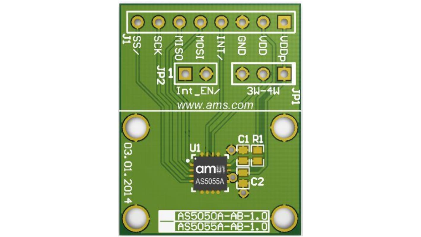 Placa de adaptador Sensor de ángulo giratorio ams OSRAM AS5055A-QF_EK_AB - AS5055A-QF_EK_AB, para usar con AS5055A