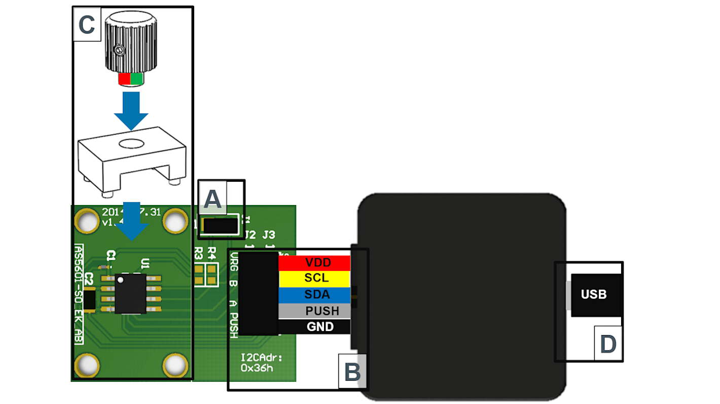 Kit di valutazione AS5601-SO_EK_ST ams OSRAM, con Sensore di posizione