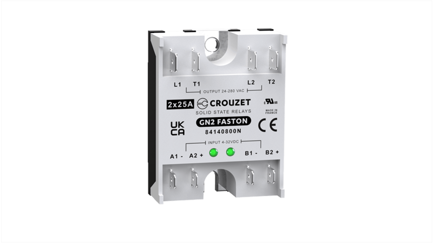 Crouzet GN2 Series Solid State Relay, 25 A Load, Panel Mount, 280 Vrms Load