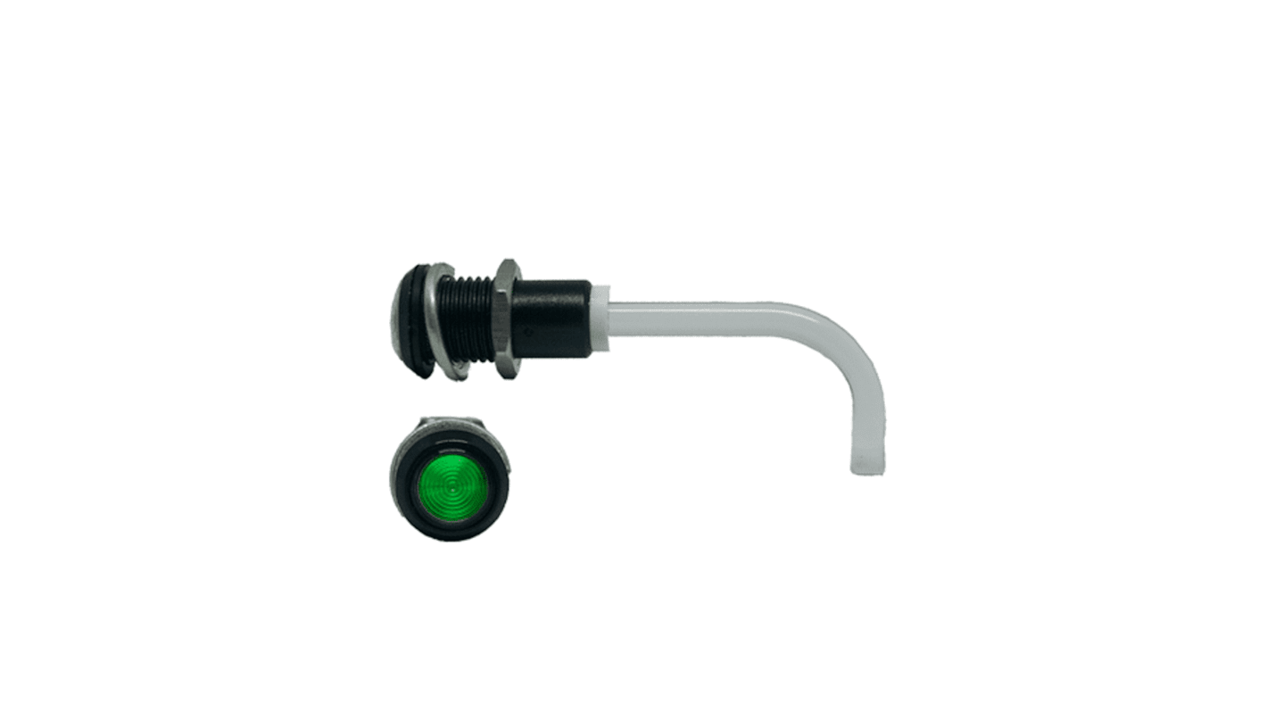 RHD-0700-2500-F9PZG67PR Bivar, Panel Mount Right Angle LED Light Pipe, Green Round Lens