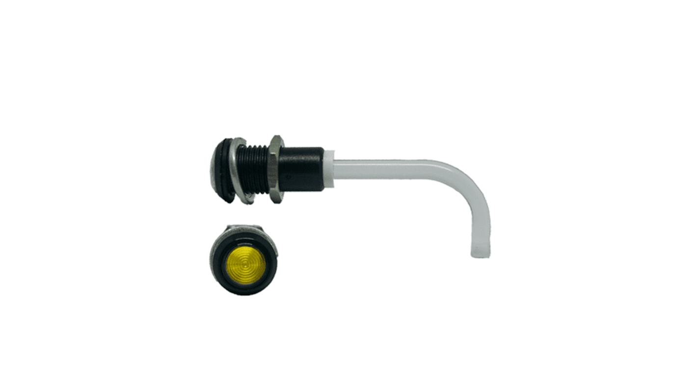 RHD-0700-2500-F9PZY67PR Bivar, Panel Mount Right Angle LED Light Pipe, Yellow Round Lens