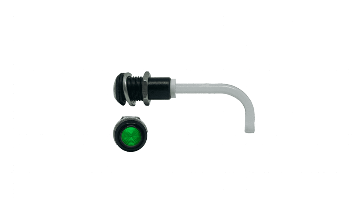 RHD-0900-1500-F9PZG67PR Bivar, Panel Mount Right Angle LED Light Pipe, Green Round Lens