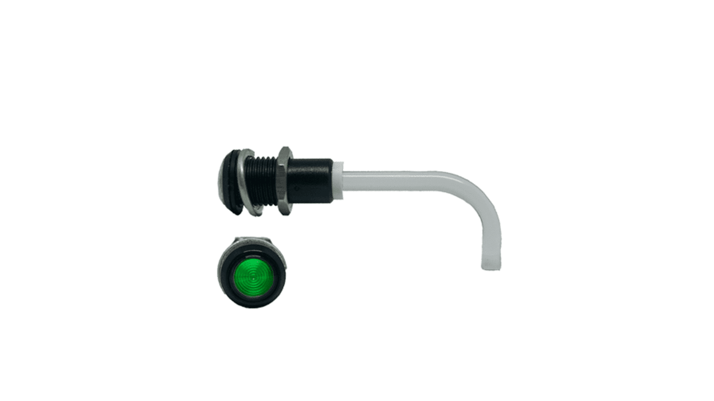 RHD-0900-2500-F9PZG67PR Bivar, Panel Mount Right Angle LED Light Pipe, Green Round Lens