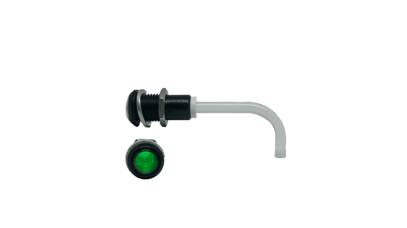 RHD-0900-3500-F9PZG67PR Bivar, Panel Mount Right Angle LED Light Pipe, Green Round Lens