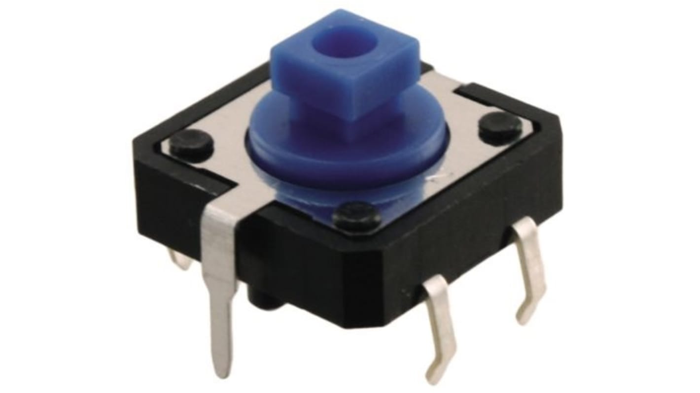 IP00 Blue Plunger Tactile Switch, SPST 50 mA Through Hole