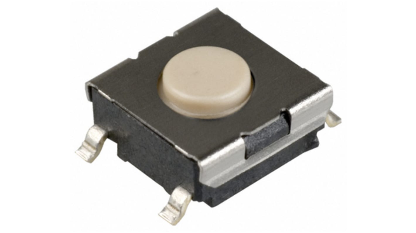 IP00 Ivory Plunger Tactile Switch, SPST 50 mA 0.5mm Surface Mount