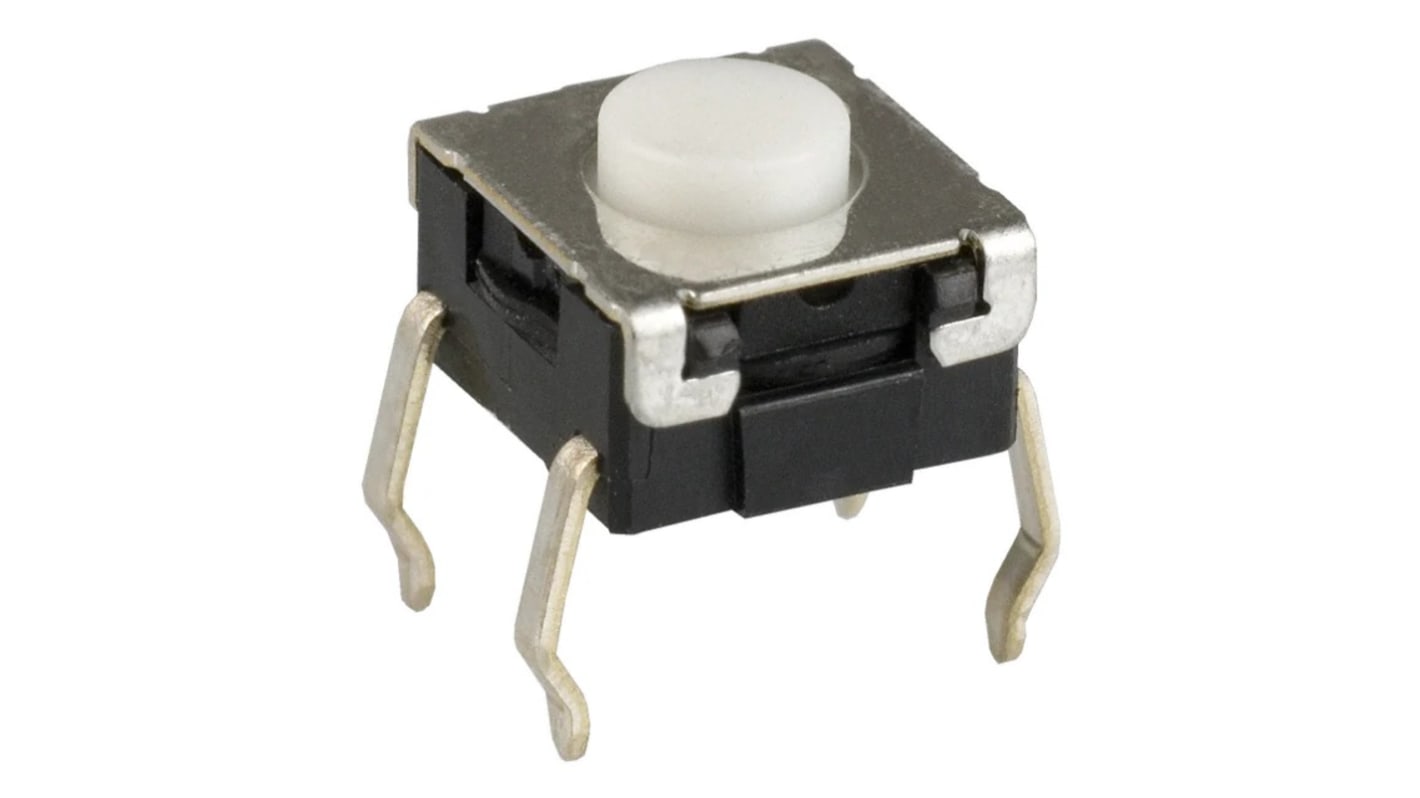 IP67 White Plunger Tactile Switch, SPST 50 mA 0.9mm Through Hole