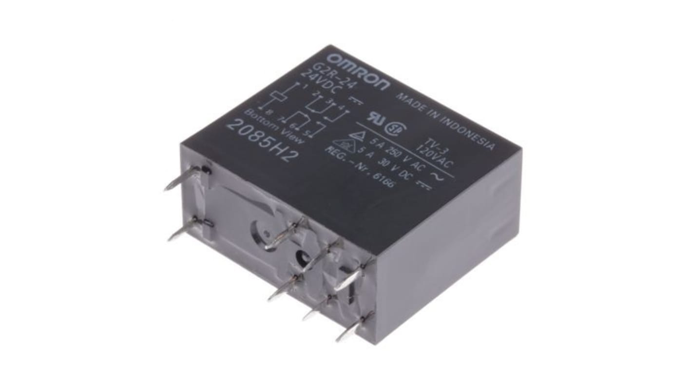 Omron PCB Mount Non-Latching Relay, 24V dc Coil, 3A Switching Current, DPDT