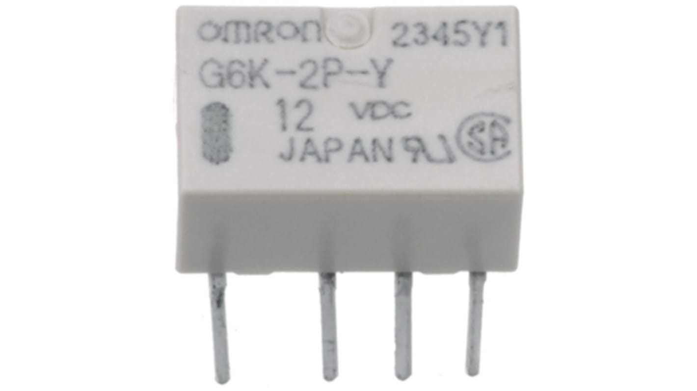 Omron PCB Mount Signal Relay, 12V dc Coil, 1A Switching Current, DPDT
