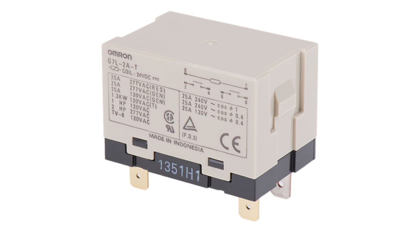 Omron Panel Mount Non-Latching Relay, 24V dc Coil, 25A Switching Current, DPST