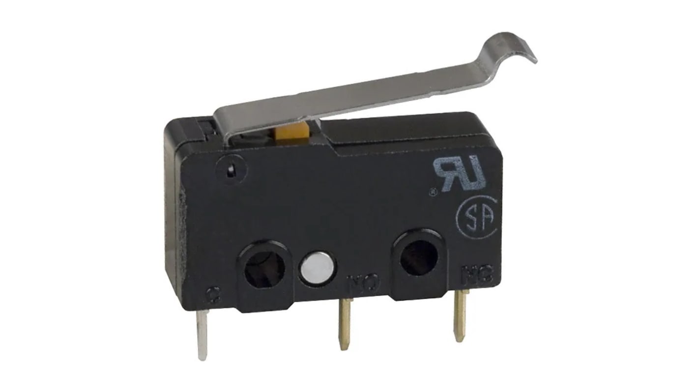 Omron Simulated Roller Lever Subminiature Micro Switch, Through Hole Terminal, 5 A, SPDT, IP40