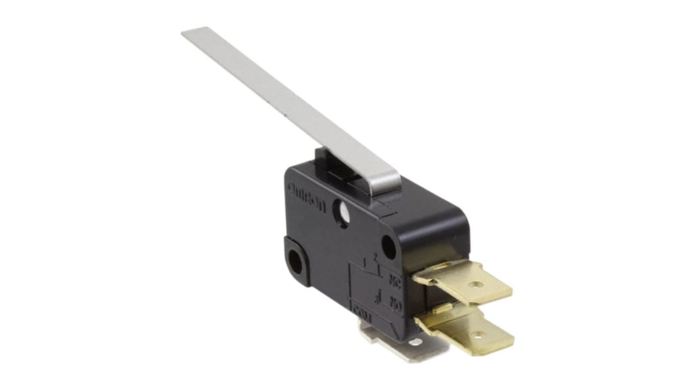 Omron Long Hinge Lever Microswitch, Quick Connect Terminal, 15 A, SPDT, IP40