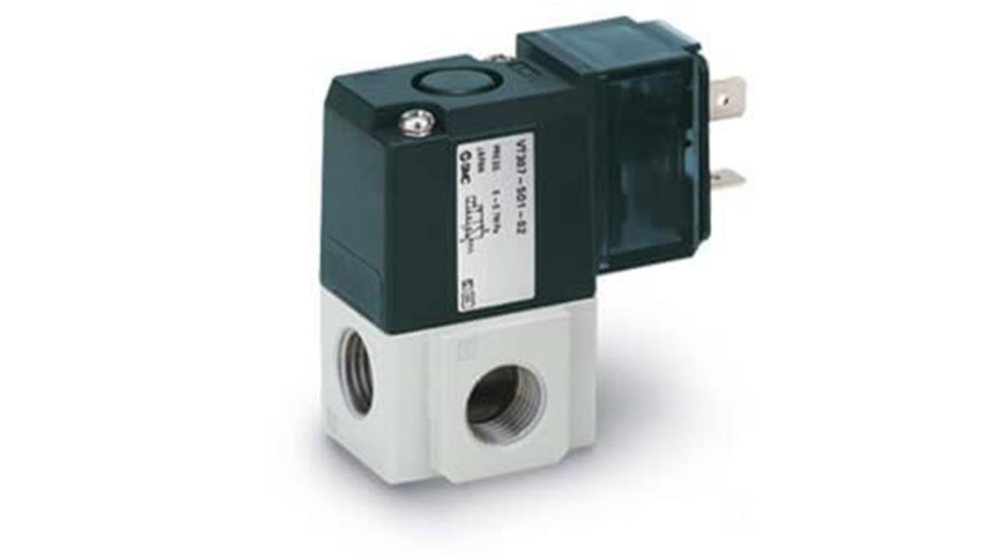 Electroválvula neumática SMC, Serie VT307, Rosca G 1/4, Solenoide, Con puertos en cuerpo