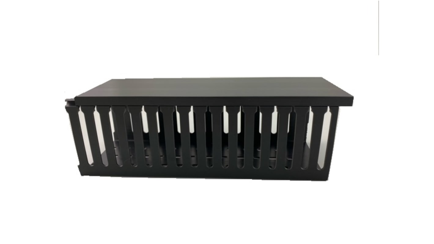 RS PRO Black Slotted Panel Trunking - Open Slot, W100 mm x D100mm, L2m, PVC