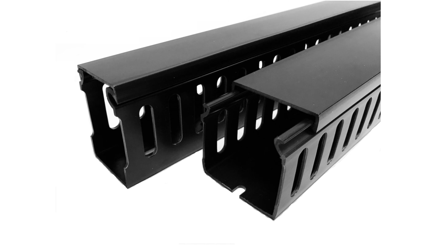 RS PRO Black Slotted Panel Trunking - Open Slot, W25 mm x D30mm, L1m ...