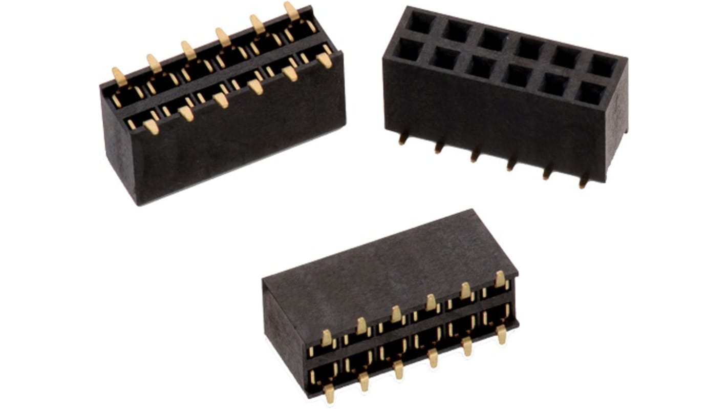 Conector hembra para PCB Wurth Elektronik serie WR-PHD, de 6 vías en 2 filas, paso 2.54mm